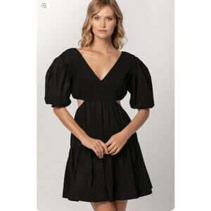Lusana Fit and Flare Side Cut-Out Black Booke Mini Dress Womens XS Balloon Fairy